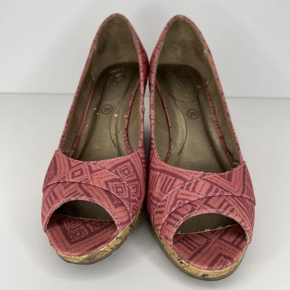 Life Stride Peep Toe Wedge Heels Women's Size 9 M Geo Pattern Shoes
